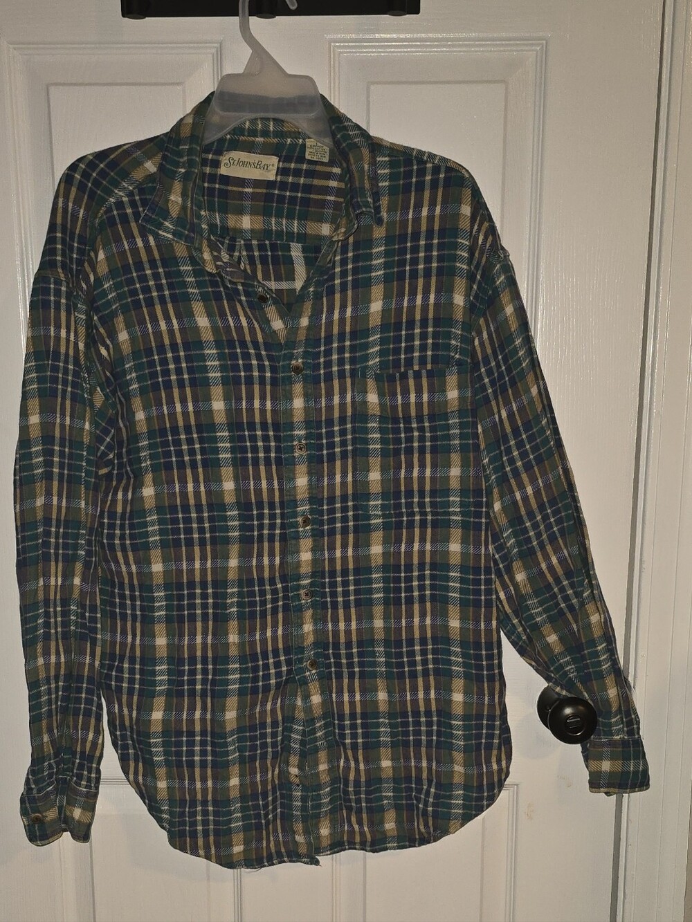 St. John's Bay Men's Blue and Green Plaid Button-Down Shirt